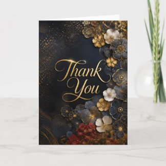 Luxe Zwart & Goud Bloemrijke Bedankkaart | Elega