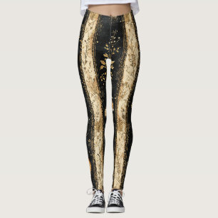Luxe zwart & goud botanisch patroon met vos leggings