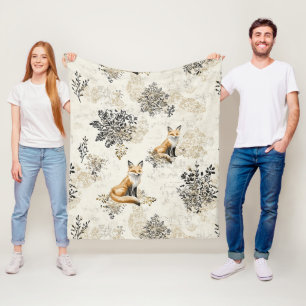 Luxe Zwart & Goud Botanische Vos Kunst (1) Fleece Deken