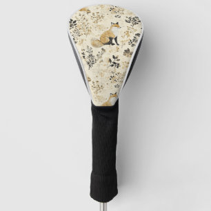 Luxe Zwart & Goud Botanische Vos Kunst (2) Golfheadcover