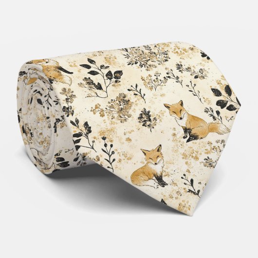 Luxe Zwart & Goud Botanische Vos Kunst (3) Stropdas (Opgerold)