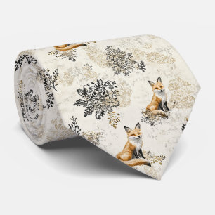 Luxe Zwart & Goud Botanische Vos Kunst Stropdas