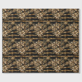 Luxe Zwart Goud Bow Sneeuwvlokken Kerstmis Cadeaupapier (Vlak)