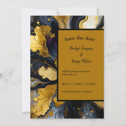 Luxe zwart goud bruiloft kluis de datum kaart (Voorkant)