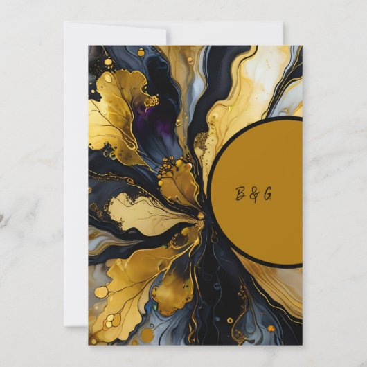 Luxe zwart goud bruiloft kluis de datum kaart (Achterkant)