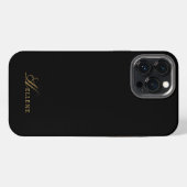 Luxe Zwart & Goud Chique Script Monogram iPhone Hoesje (Achterkant horizontaal)