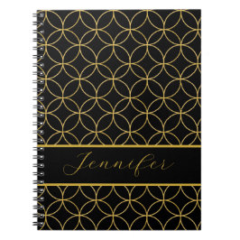 Luxe zwart & goud cirkels gepersonaliseerd notitieboek