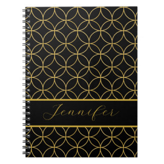 Luxe zwart & goud cirkels gepersonaliseerd notitieboek