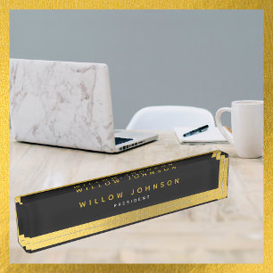 Luxe Zwart Goud Classy Executive Zakelijk Cadeau Naambordje