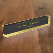 Luxe Zwart Goud Classy Executive Zakelijk Cadeau Naambordje (Zijkant)