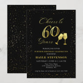Luxe Zwart Goud Confetti Proost op 60e Verjaardag Kaart (Voorkant / Achterkant)