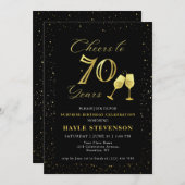 Luxe Zwart Goud Confetti Proost op 70e Verjaardag Kaart (Voorkant / Achterkant)