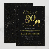 Luxe Zwart Goud Confetti Proost op 80ste Verjaarda Kaart (Voorkant / Achterkant)