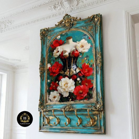 Luxe Zwart Goud Corset Mannequin Rood Bloemen Tissuepapier