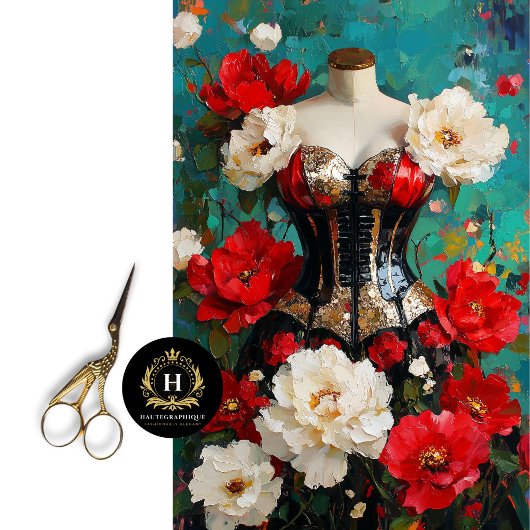 Luxe Zwart Goud Corset Mannequin Rood Bloemen Tissuepapier