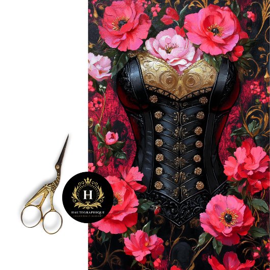 Luxe Zwart Goud Corset Rood Bloemen Decoupage Tissuepapier