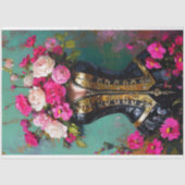 Luxe Zwart Goud Corset Roze Bloemen Decoupage Tissuepapier (Voorkant)