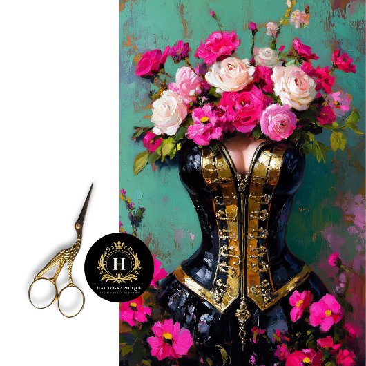 Luxe Zwart Goud Corset Roze Bloemen Decoupage Tissuepapier