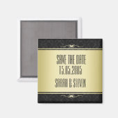Luxe Zwart/Goud Damask Bewaar de datum Magneet (Voorkant / Achterkant)