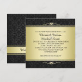 Luxe Zwart/Goud Damask Bruiloft uitnodigen Kaart (Voorkant / Achterkant)
