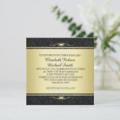 Luxe Zwart/Goud Damask Bruiloft uitnodigen Kaart (Staand voorkant)