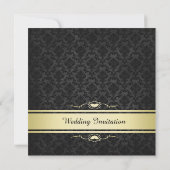 Luxe Zwart/Goud Damask Bruiloft uitnodigen Kaart (Achterkant)