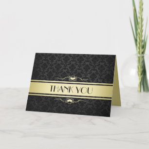 Luxe Zwart/Goud Damast Dank je Bedankkaart