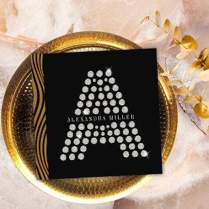 Luxe Zwart Goud Diamant Initiaal Monogram QR Code Vierkante Visitekaartje
