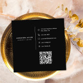 Luxe Zwart Goud Diamant Initiaal Monogram QR Code Vierkante Visitekaartje