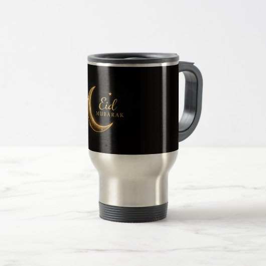 Luxe Zwart & Goud Eid Mubarak – Elegant Reisbeker (Voorkant rechts)