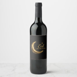 Luxe Zwart & Goud Eid Mubarak – Elegant Wijn Etiket