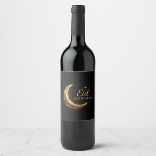 Luxe Zwart & Goud Eid Mubarak – Elegant Wijn Etiket