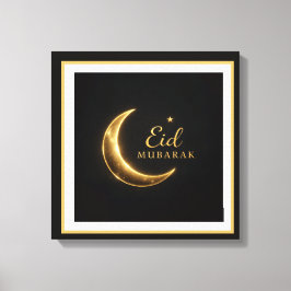 Luxe Zwart & Goud Eid Mubarak Muur Kunst – Elegant Canvas Afdruk