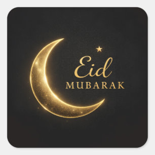 Luxe Zwart & Goud Eid Mubarak Stickers– Elegant Vierkante Sticker