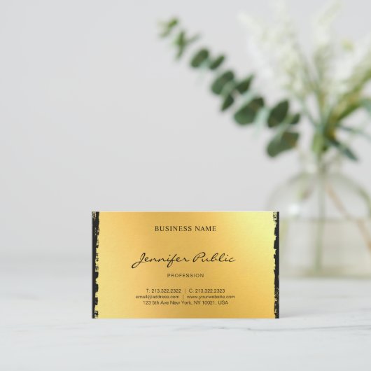 Luxe Zwart Goud Elegant Modern Script Plain Visitekaartje (Staand voorkant)