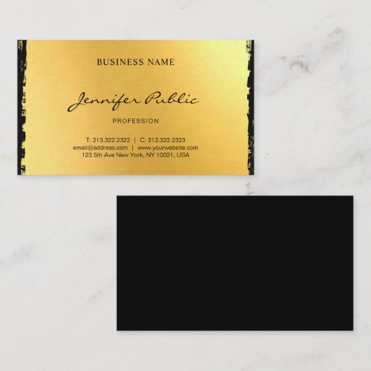 Luxe Zwart Goud Elegant Modern Script Plain Visitekaartje (Voorkant / Achterkant)