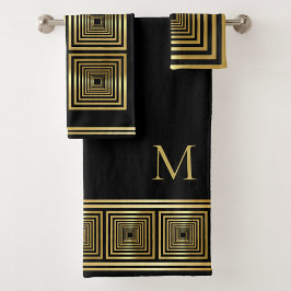 Luxe zwart goud elegante monogram Handdoek set