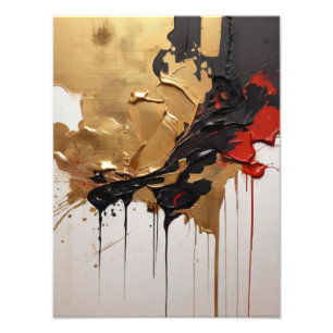 Luxe zwart, goud en rood Abstract Foto Afdruk