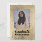Luxe Zwart Goud Foto Afstuderen Invitation Kaart (Voorkant)