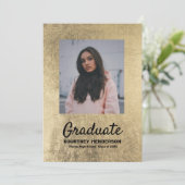 Luxe Zwart Goud Foto Afstuderen Invitation Kaart (Staand voorkant)