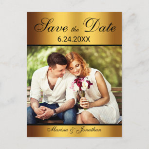 Luxe Zwart Goud Foto Bruiloft Save the Date Aankondigingskaart