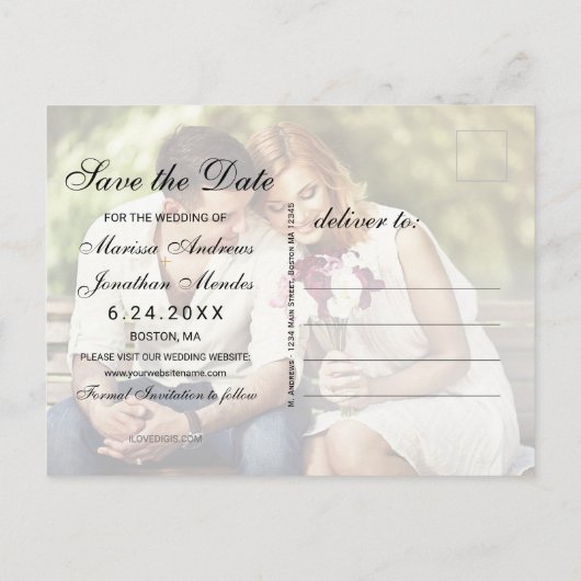 Luxe Zwart Goud Foto Bruiloft Save the Date Aankondigingskaart (Achterkant)