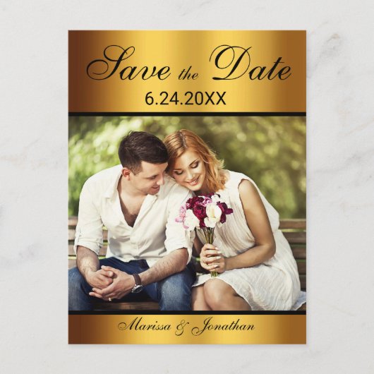 Luxe Zwart Goud Foto Bruiloft Save the Date Aankondigingskaart (Voorkant)