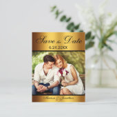 Luxe Zwart Goud Foto Bruiloft Save the Date Aankondigingskaart (Staand voorkant)