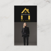 Luxe Zwart Goud Foto Makelaar QR Code Visitekaartje (Voorkant)