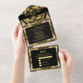 Luxe Zwart & Goud Gatsby Art Deco 1920s Bruiloft All In One Uitnodiging (Afscheurbaar)