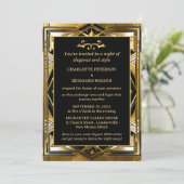 Luxe Zwart & Goud Gatsby Art Deco 1920s Bruiloft Kaart (Staand voorkant)