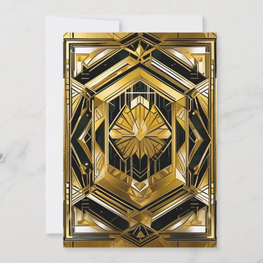 Luxe Zwart & Goud Gatsby Art Deco 1920s Bruiloft Kaart (Achterkant)