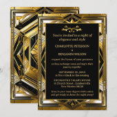 Luxe Zwart & Goud Gatsby Art Deco 1920s Bruiloft Kaart (Voorkant / Achterkant)