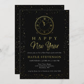 Luxe Zwart Goud Gefeliciteerd met het Nieuwe Jaar Kaart (Voorkant / Achterkant)